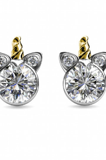 Stylacity Silver Unicorn Swarovski Crystal Stud Earrings With Gold Hor Stylacity